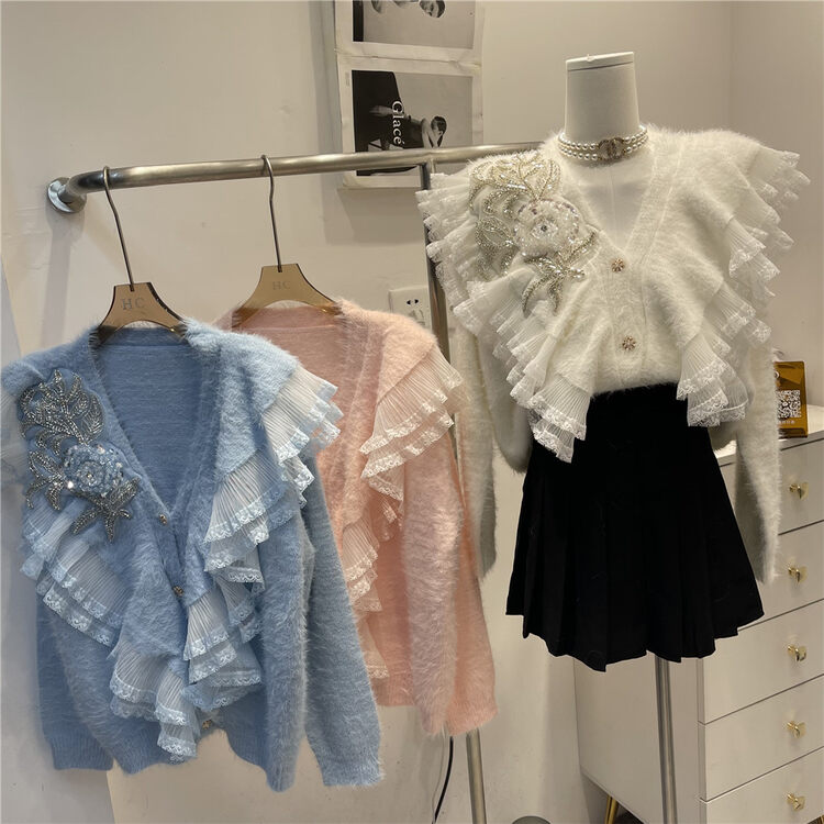 New autumn and winter! [Korean C home] This little woman's ruffled knitted cardigan 0625# PCZ
