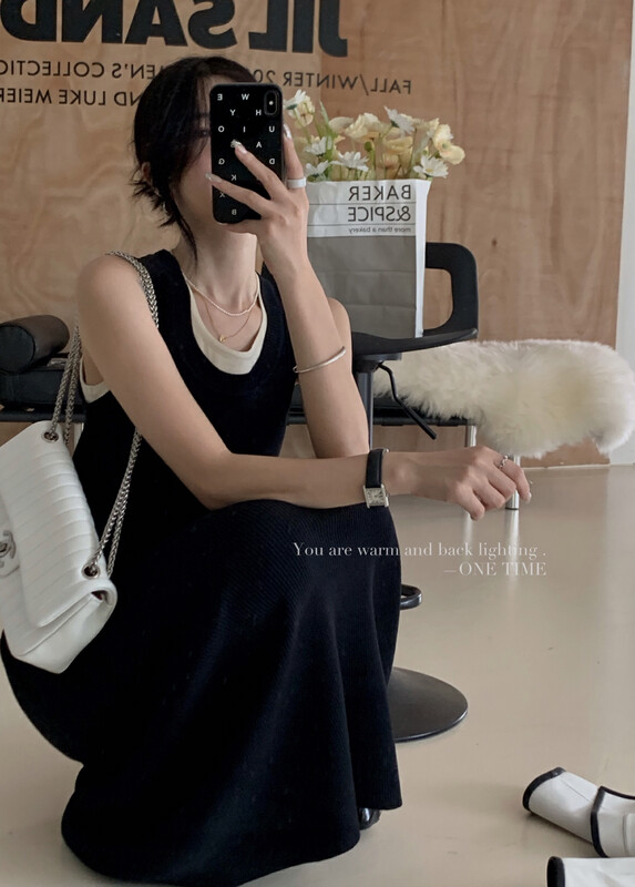Autumn is new!【ONE TIME】Fake two-piece contrasting vest dress 9211# JHY