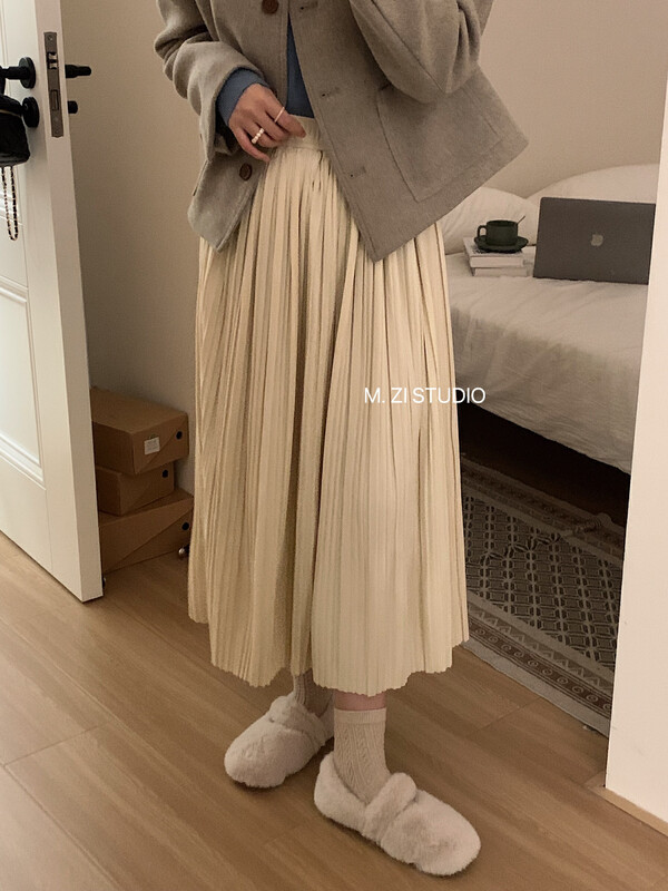 New in winter!【M.ZI STUDIO】Solid color all-match pleated skirt 18001# HBX