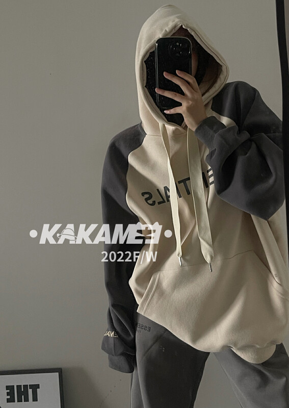 [KAKAMEE] American high street thickened 400g raglan sleeve letter large version hoodie sweater 5268