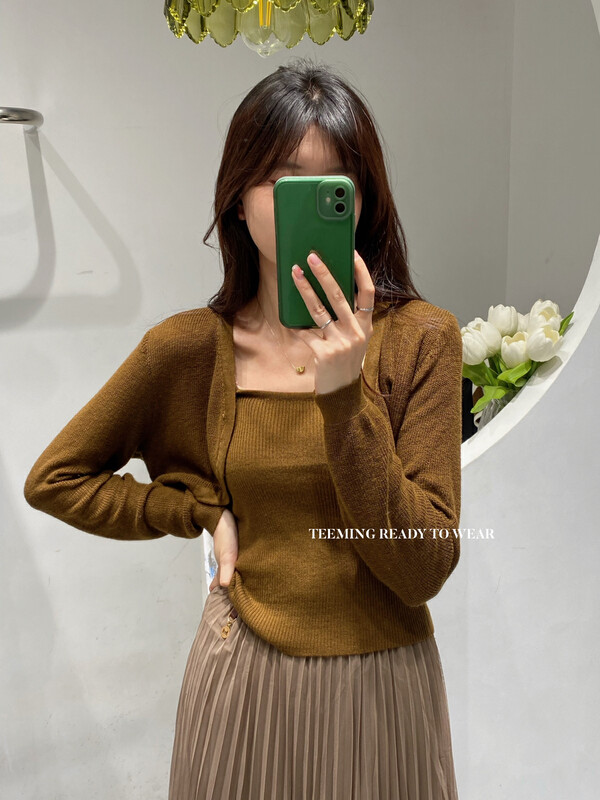 Original price 62.04! New in early autumn! [TEEM ING] Solid color short vest + outer cardigan two-piece suit 22T560# HJY