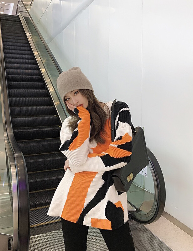 New in winter! [SAVAGE] Western-style irregular pattern contrast color design thickened sweater S1066# WPL
