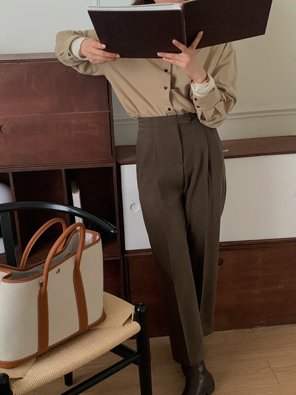 【EVER TRUE】Korean style brushed loose and thin woolen wide leg casual pants 33673# CLS