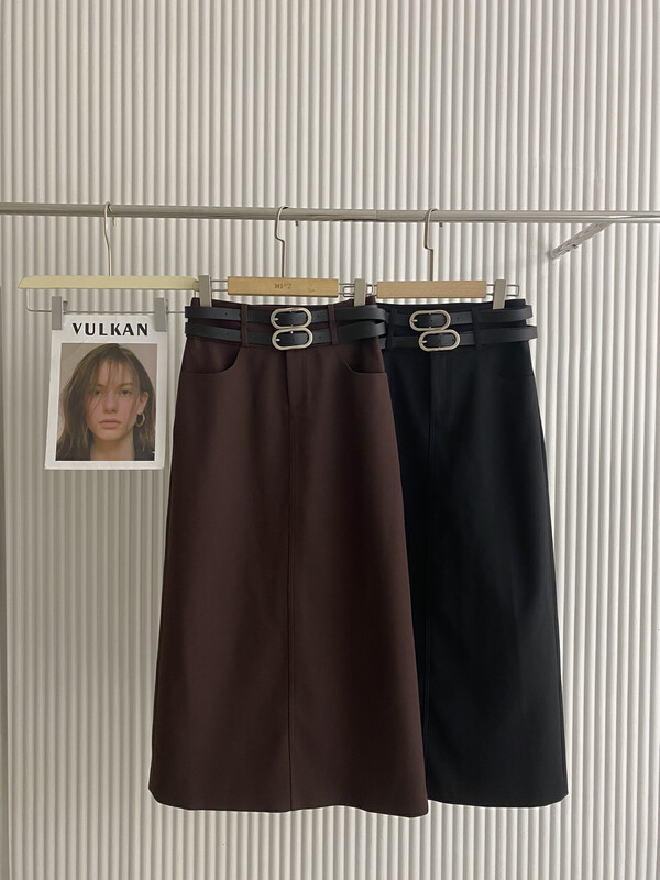 [MI2 (N:AA)] Textured all-match slim skirt (with two belts) E9532# JJ