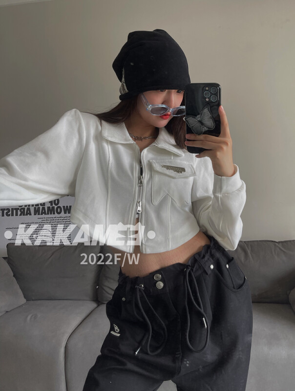 Original price 98.99! [KAKAMEE] Short Waffle Sweater Loose ins Lazy Knit Cardigan Double Zipper Cardigan Long Sleeve Top N30