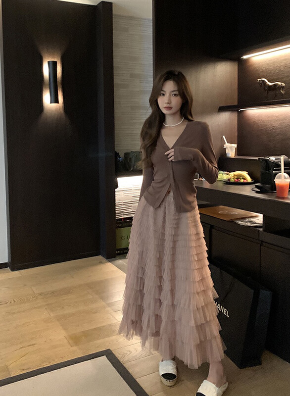 New in winter!【SAVAGE】Korean texture cake mesh skirt S1058# WPL