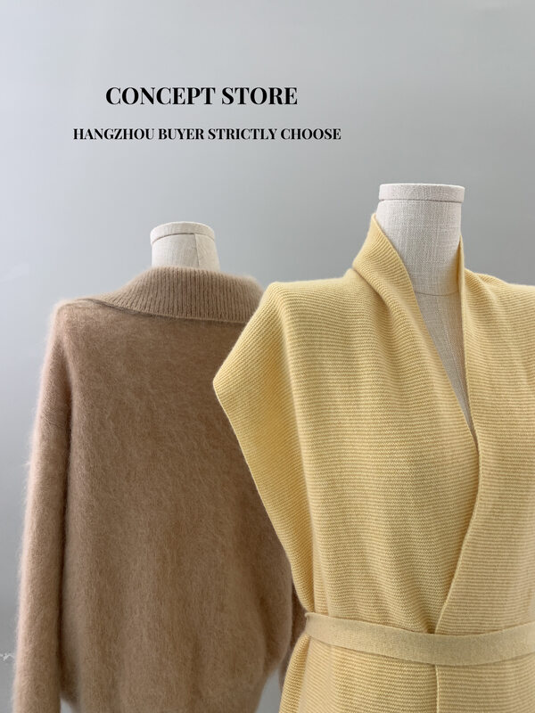 【Concept Store - Object Reverse】Simple temperament casual sleeveless (100% cashmere) knitted cardigan (with belt) WYJQ-Y22G-189# CHO