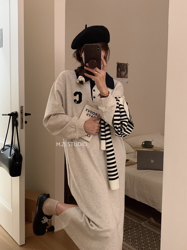 Autumn is new!【M.ZI STUDIO】letter contrast color fashion slim dress 3591# HBX