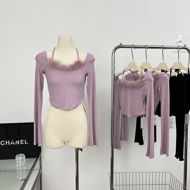 [Yi Kaoru] Long-sleeved T-shirt with a sense of fur collar inside 0414# HYY