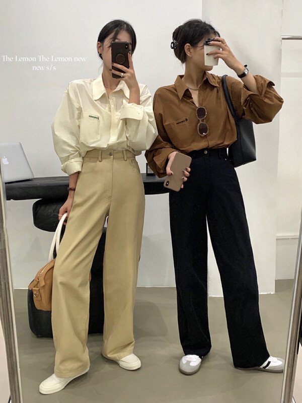 【Lemon Green Tea】High Waist Retro Hong Kong Style Straight Jeans B-861