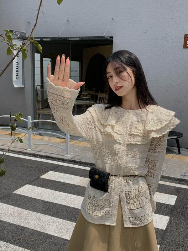【NEIHE】Lace lotus leaf double collar stitching shirt shirt 6213# JHY