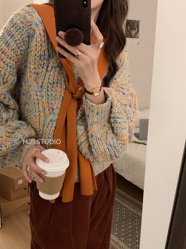 New in winter!【M.ZI STUDIO】Korean casual round neck colorblock warm sweater 592# HBX