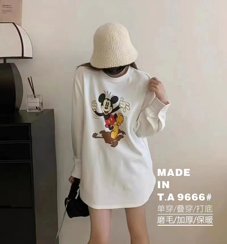 New in autumn! [TA+] Mickey cartoon print loose long-sleeved T-shirt A9666# L