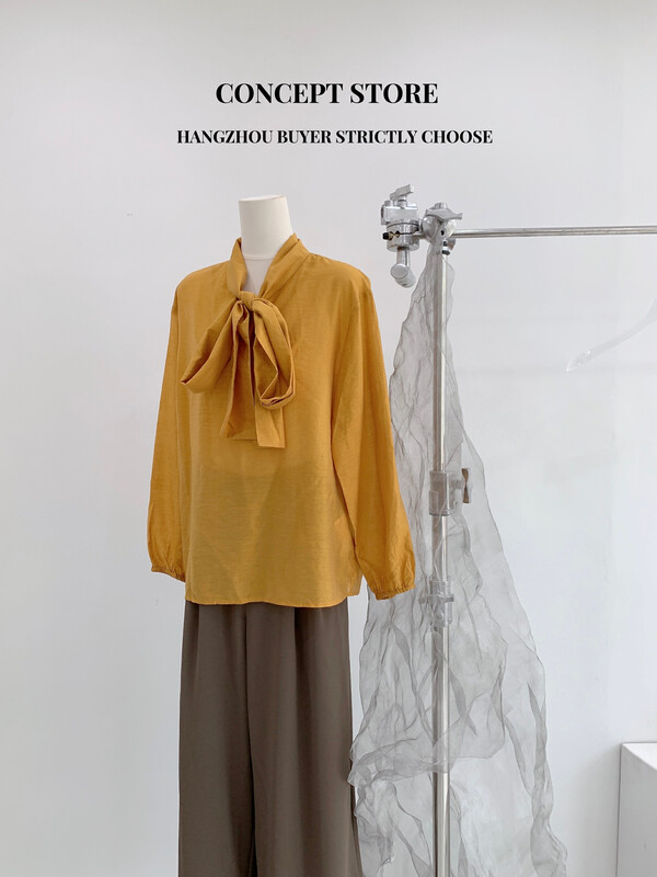 Autumn models are new! [Concept Store - Object Reverse] Commuter Temperament Fashion Lace-Up Shirt KM-001# CHO