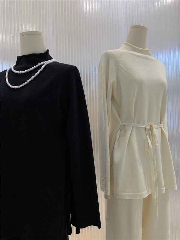 New in winter! [Concept Store - Object Reverse] Loose Solid Color Knit Sweater + Drawstring Wide Leg Casual Pants Suit DV-1021# CHO