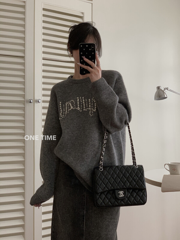【ONE TIME】Heavy Industry Beaded Letter Loose Warm Sweater (with 30% Wool) OT7221# JHY