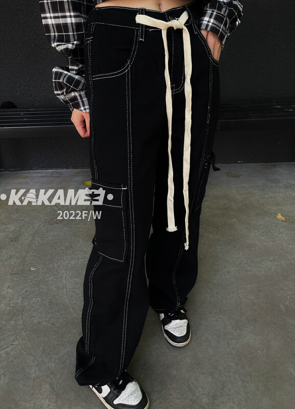 [KAKAMEE] American street top line straight tooling wash jeans hip-hop design jeans N0010