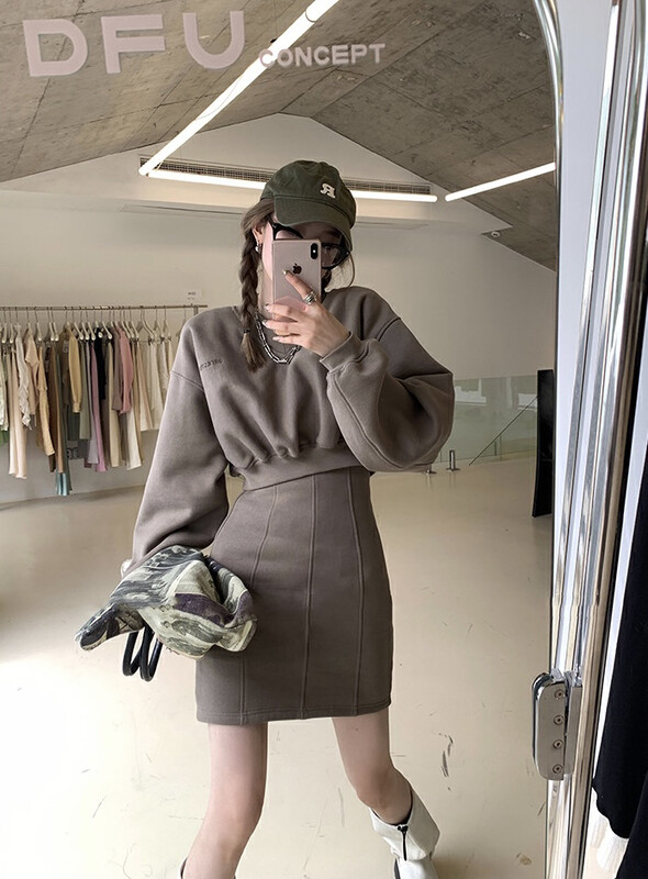 [SAVAGE] Season's new hot girl style niche design sense all-match solid color slim fit and thin inner fleece warm vest dress S1185# WPL
