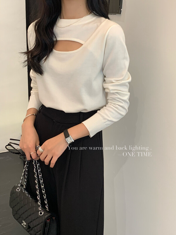 Original price 77.83! New in autumn! 【ONE TIME】 Round neck hollow knitted bottoming shirt OT7500# JHY