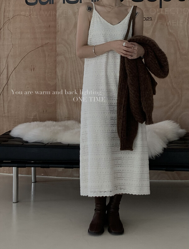 Autumn is new! [ONE TIME] Textured Plush Lace Loose Sling Dress HR9168# JHY