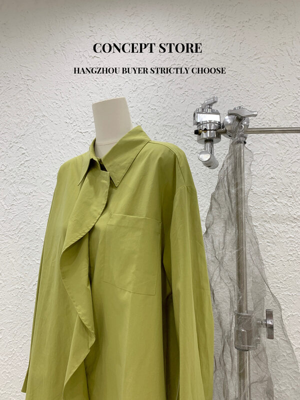 Autumn is new! [Concept Store - Object Reverse] Solid Color Loose Tencel Shirt with Ruffles YSS-015# CHO