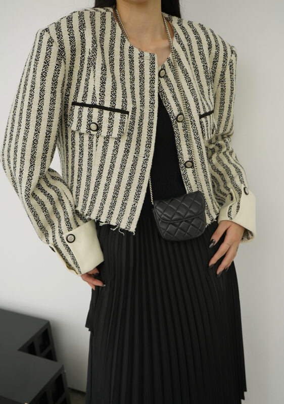 【NEIHE】Textured striped shaggy short coat short coat 88138# JHY