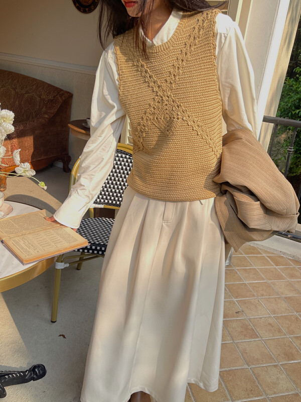 【NEIHE】Sleeveless ribbed knitted vest vest 88032