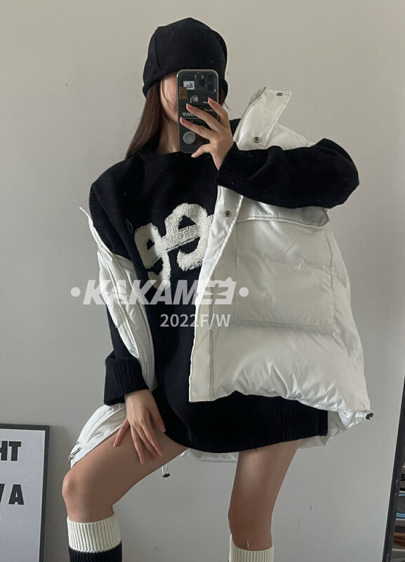 [KAKAMEE] 2822 new heavy industry three-dimensional towel embroidered letter pullover sweater loose casual all-match thin 1967