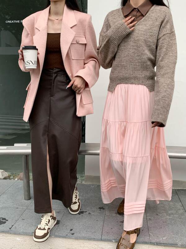 【NEIHE】Pleated Temperament High Waist Thin Skirt Skirt 6052# JHY
