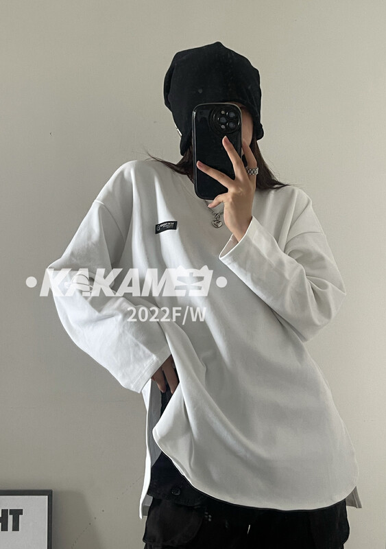 [KAKAMEE] Plus thin velvet pure cotton all-purpose matching artifact loose slit Zhang Tsai plain T long-sleeved T-shirt 3829