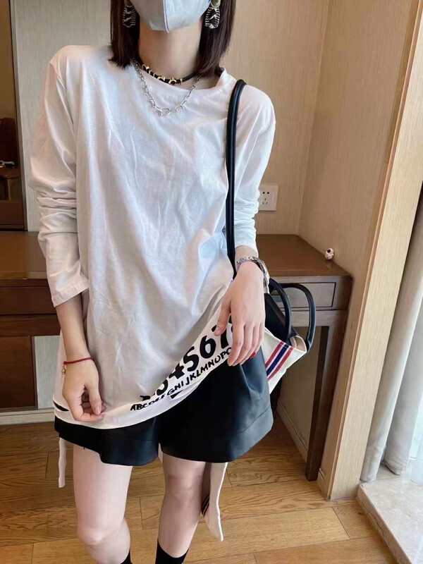 New in autumn! [TA+] Personalized contrasting color numbers and letters loose long-sleeved T-shirt 970# L