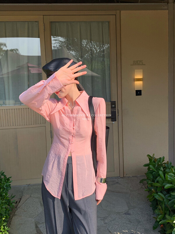 【NEIHE】V Neck Waist Irregular Shirt Shirt 88070