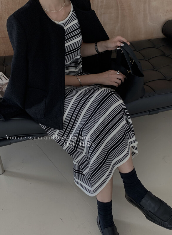 Autumn is new!【ONE TIME】Thickened striped vest dress OT7612# JHY