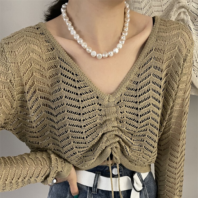 New in early autumn! [Yi Kaoru] Short loose and thin hollow sunscreen shirt 0043# HYY