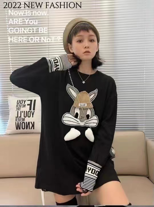 New in autumn! [TA+] casual round neck loose cartoon long-sleeved T-shirt 578# L