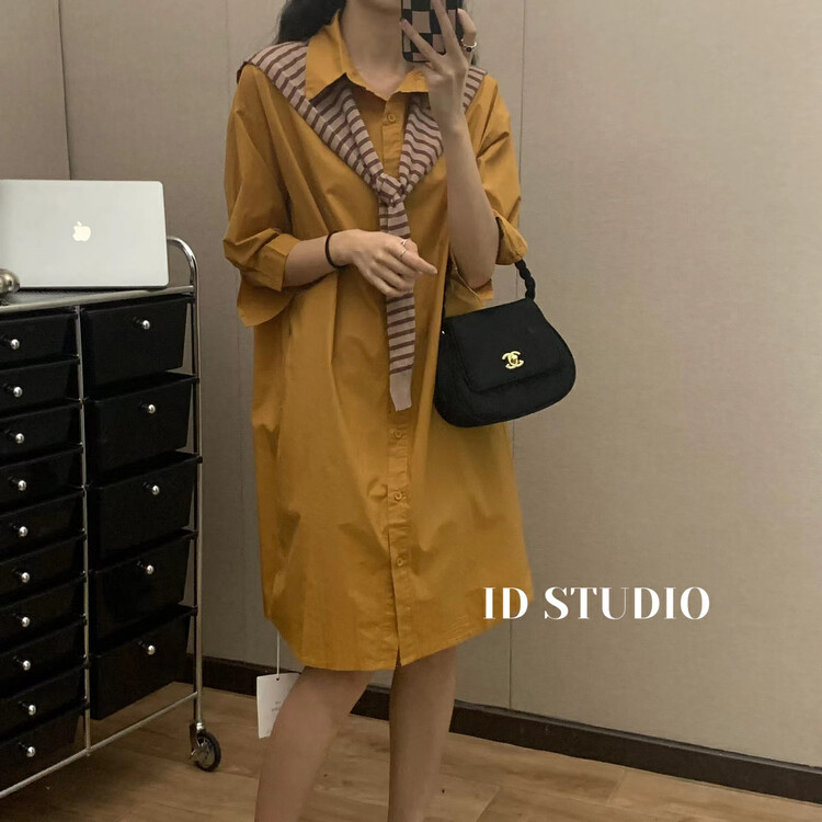 New in autumn! [I-D] Simple solid color casual dress (with shawl) 6095# L