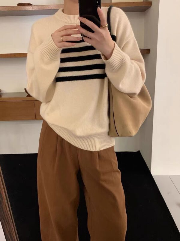 Original price 88.99! [M.ZI STUDIO] Round neck pullover casual warm sweater 0063# HBX