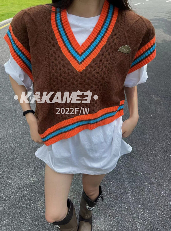 【KAKAMEE】Irregular college style knitted vest vest 1809# CQW