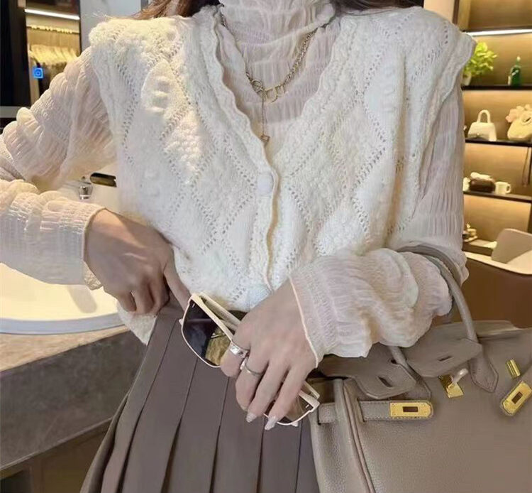 New in winter! [I-D] Korean Versatile Vest + Turtleneck Solid Color Versatile Chiffon Shirt Suit 3259# L