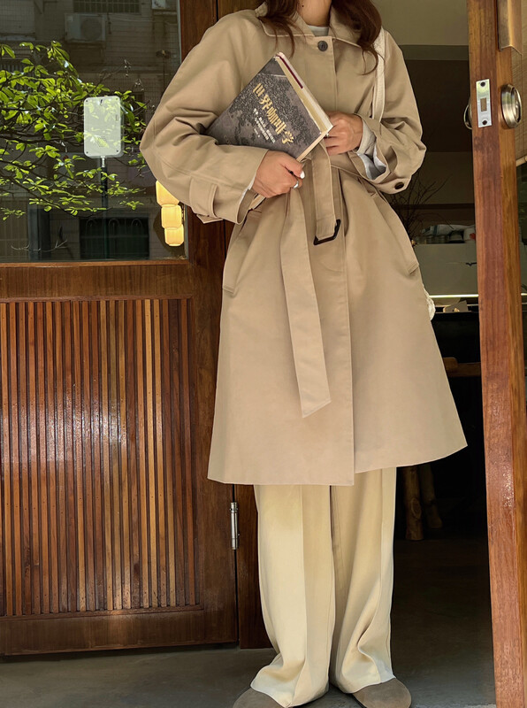 Autumn is new!【EVER TRUE】Korean mid-length high-quality loose windbreaker (with waist rope) 21419# CLS