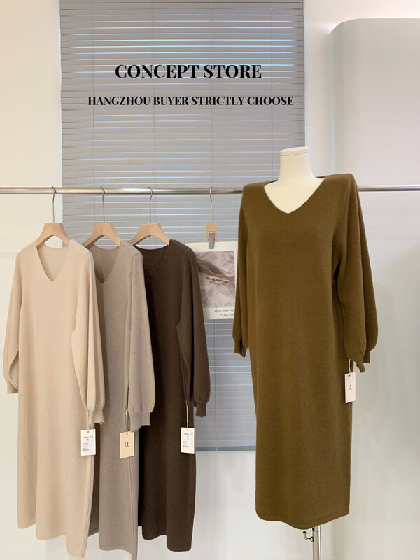 【Concept Store - Object Reverse】Solid Color Loose Versatile Dress (including 100% Cashmere) Dress YY-615# CHO