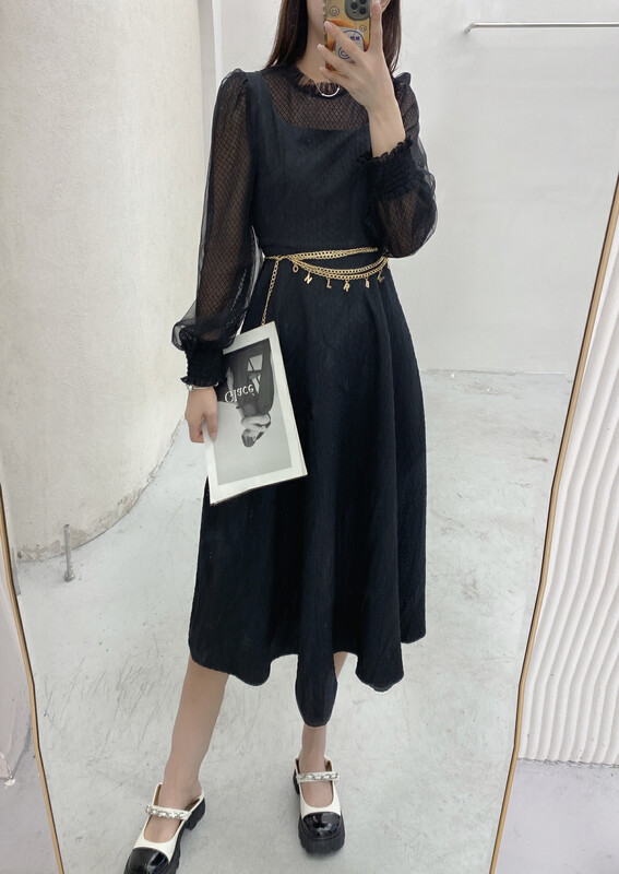New in autumn!  【MI2(N:AA)】All-match Lace Shirt + Sleeveless Long Strap Skirt Set (With Detachable Waist Strap) B6505# JJ