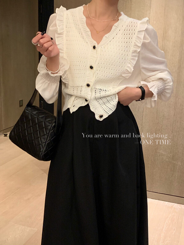 New in early autumn!【ONE TIME】Lace temperament sweet Korean style puff sleeve shirt XW5272# JHY