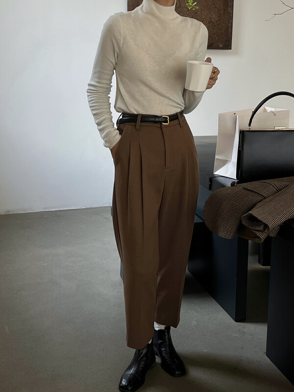 New in winter! [EVER TRUE] loose feet nine points temperament all-match trousers (with belt) 33619# CLS