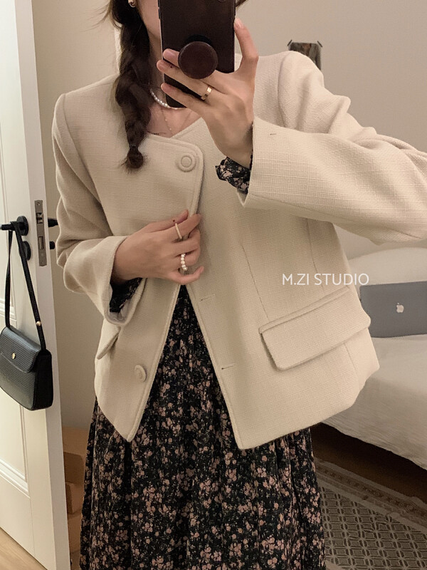 New in winter! [M.ZI STUDIO] Korean style simple square collar long-sleeved short coat 12106# HBX