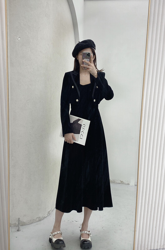 Autumn is new! [MI2 (N: AA)] velvet simple jacket + slim suspender dress suit E9500# JJ