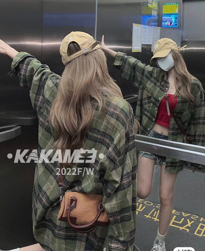 【KAKAMEE】Vintage Green Plaid Shirt Shirt 5171