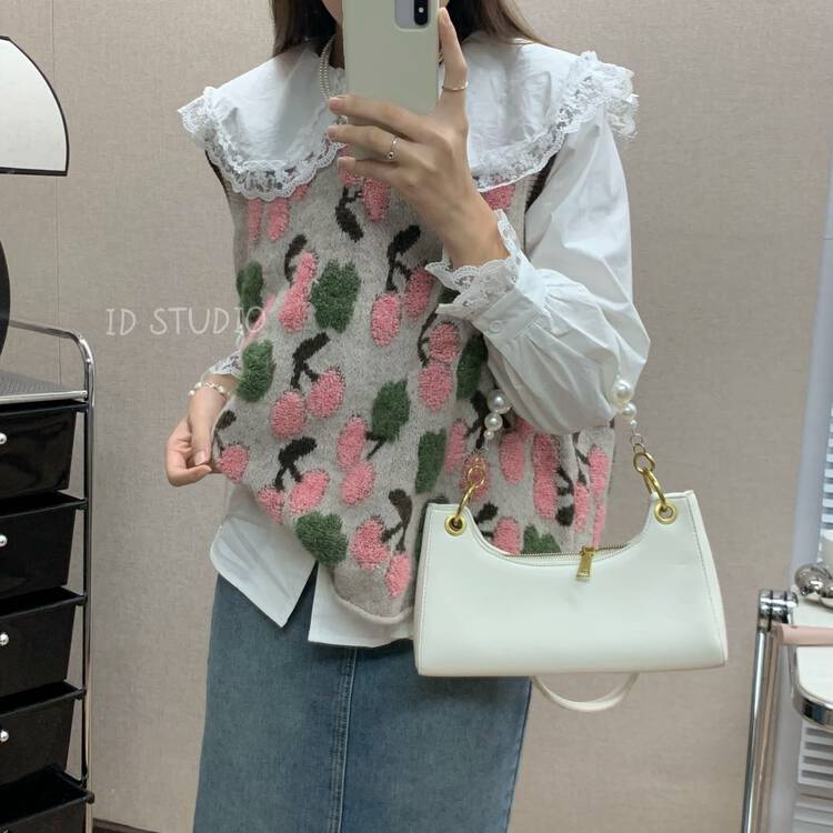 New in winter! [I-D] Korean Versatile Vest + Doll Collar Loose Shirt Suit 8509-1# L