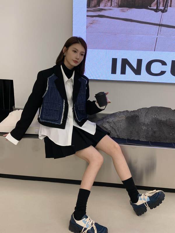 【NEIHE】Small short coat colorblock patch blazer short coat 88150# JHY