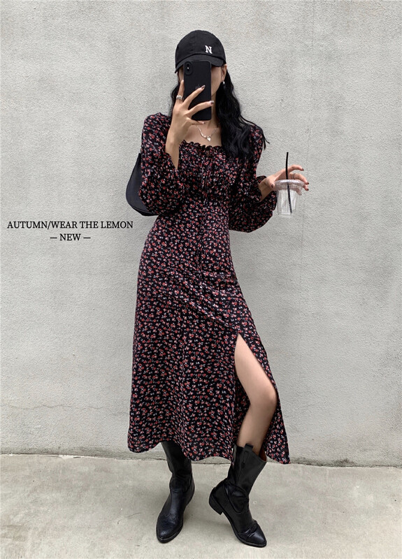 【Lemon Green Tea】French High Sense Chic Floral Dress 2360